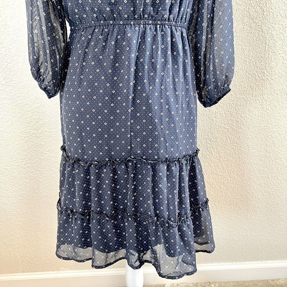 Mikarose Women's Small Navy Blue Polka Dot Floral Sun Dress Puffy Sleeves - Picture 9 of 13